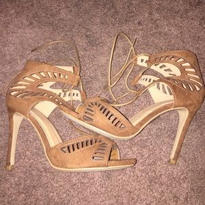 Brown Lace Up Laser Cut Heels